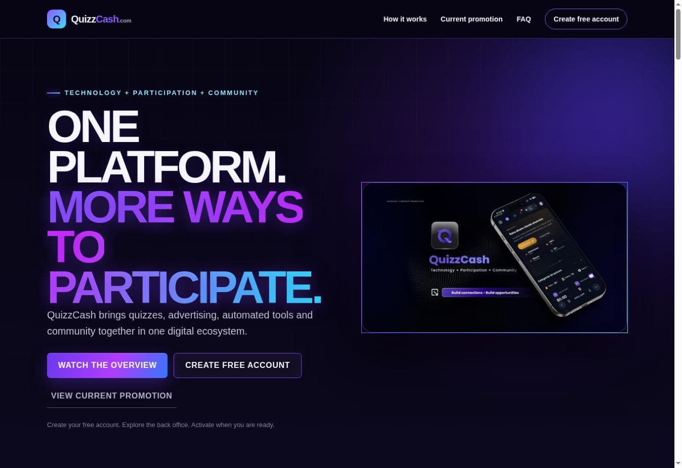 Personalized QuizzCash presentation on desktop